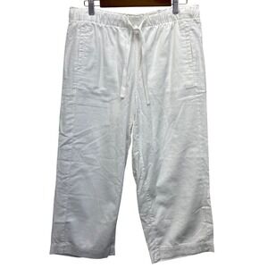 Eddie Bauer Womens White Linen Cotton Blend Cropped Drawstring Pants M D1261108